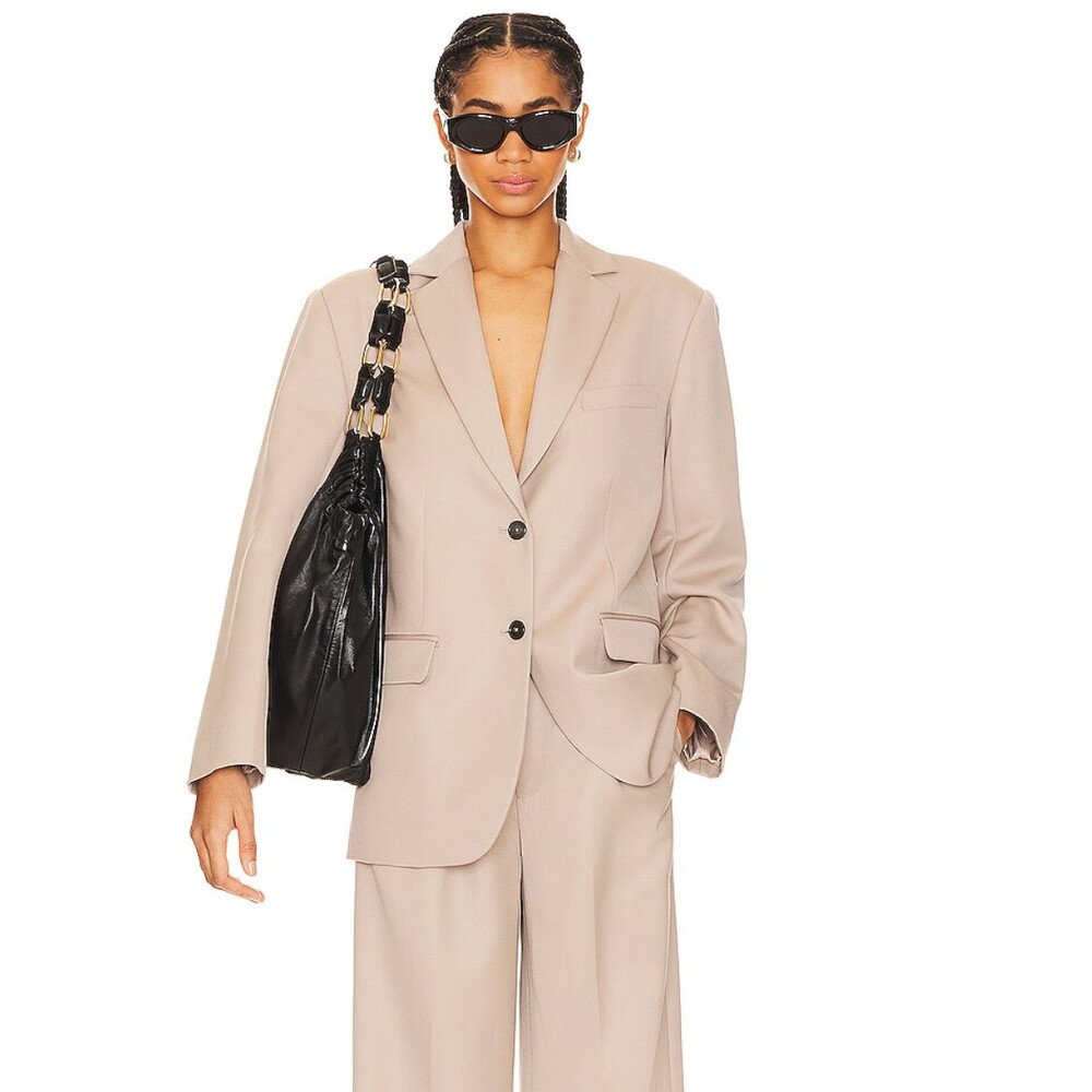Anine Bing Quinn Blazer in Taupe Size XS 100% Wool Midweight
